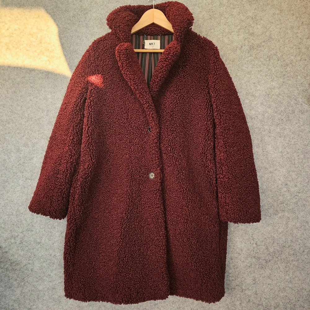 Burgundy Coat Womens Sherpa Large Teddy Bordeaux Heavy Cozy Chunky MKT‎ STUDIO